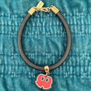 Disney × Coach black leather cord bracelet with a Mickey Mouse pants Charm EUC